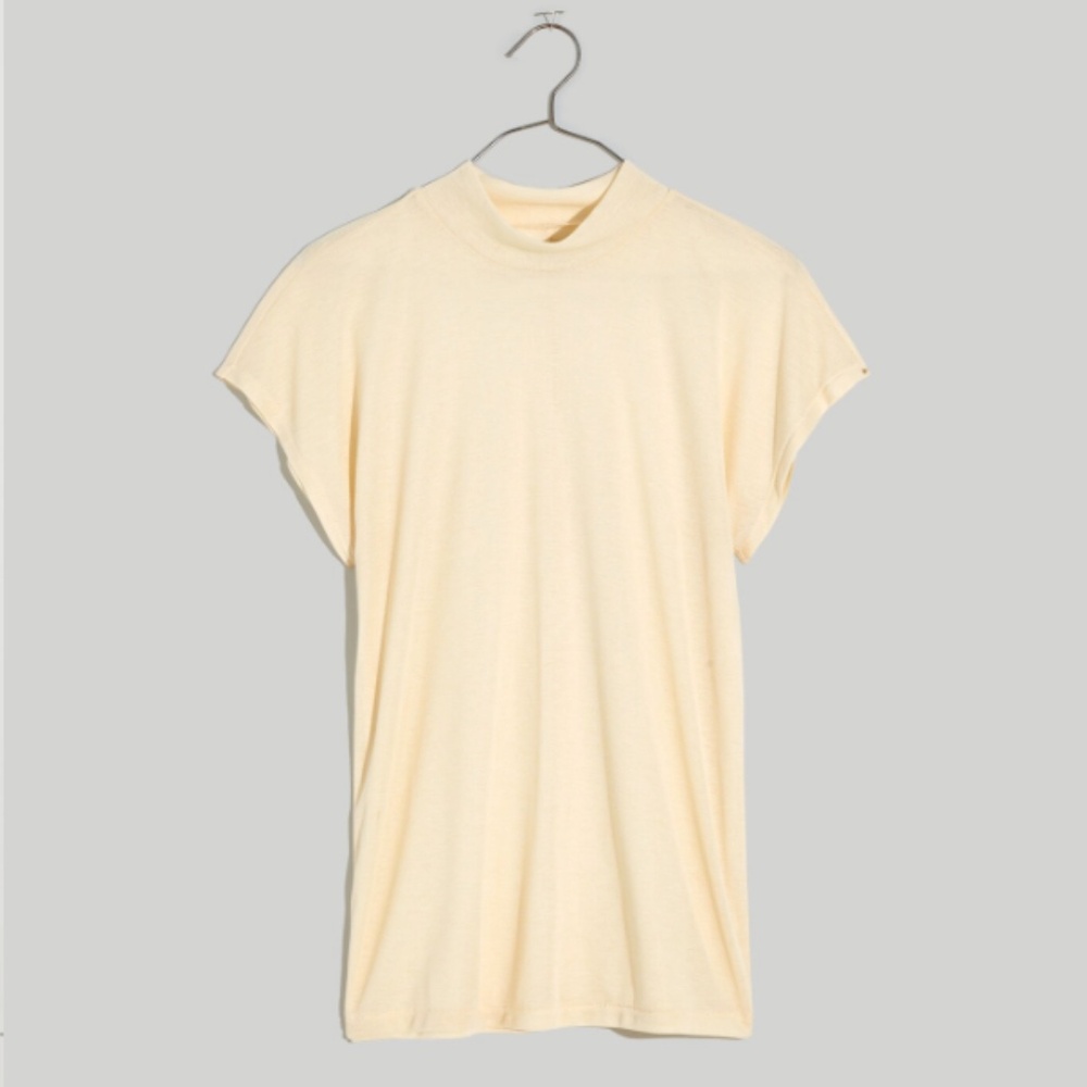Madewell Sheer Ribbed Mockneck Tee NWT in Heathered Vintage Linen Size Medium